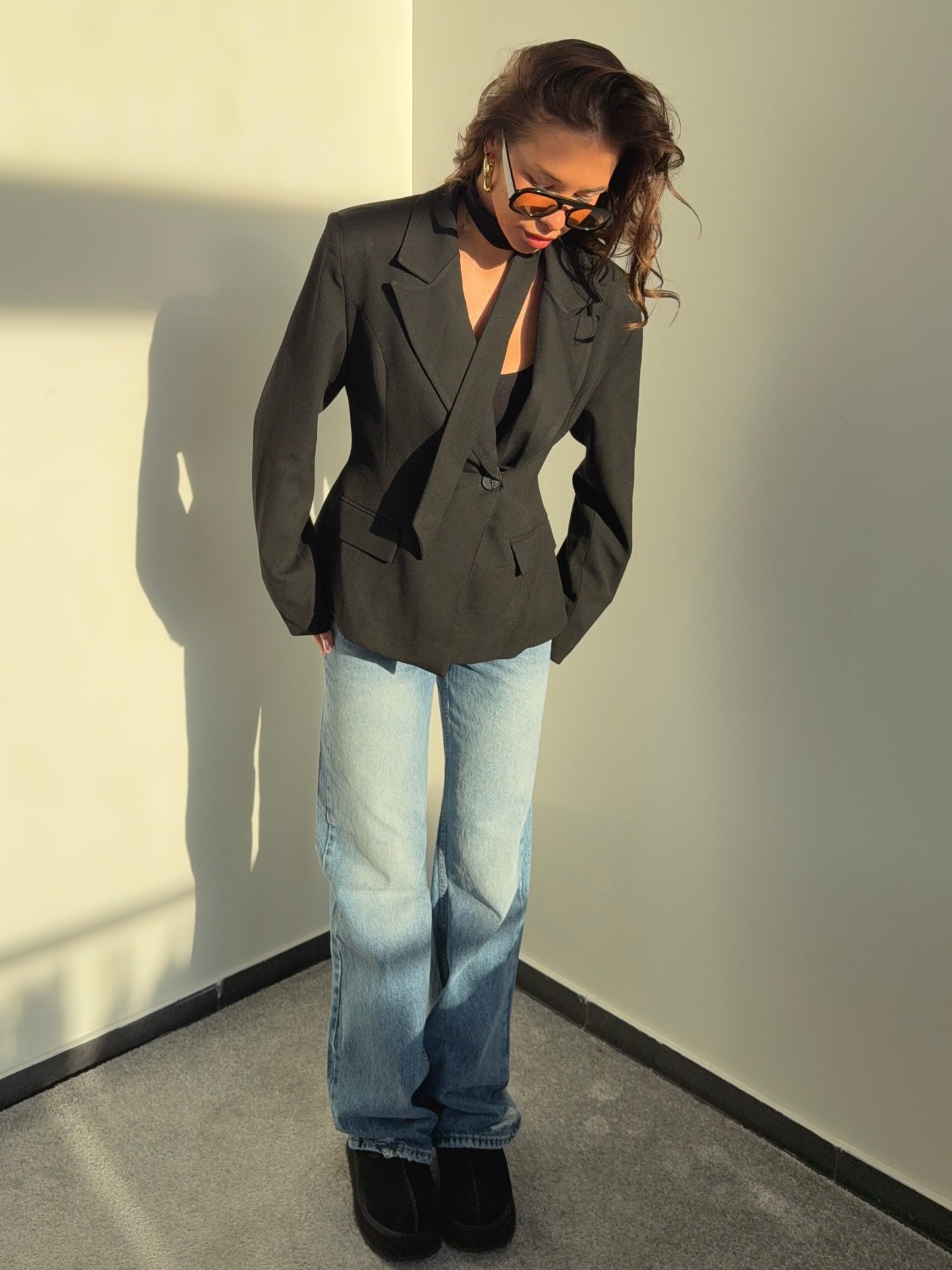 “Tailored Blazer with Strap” in Black