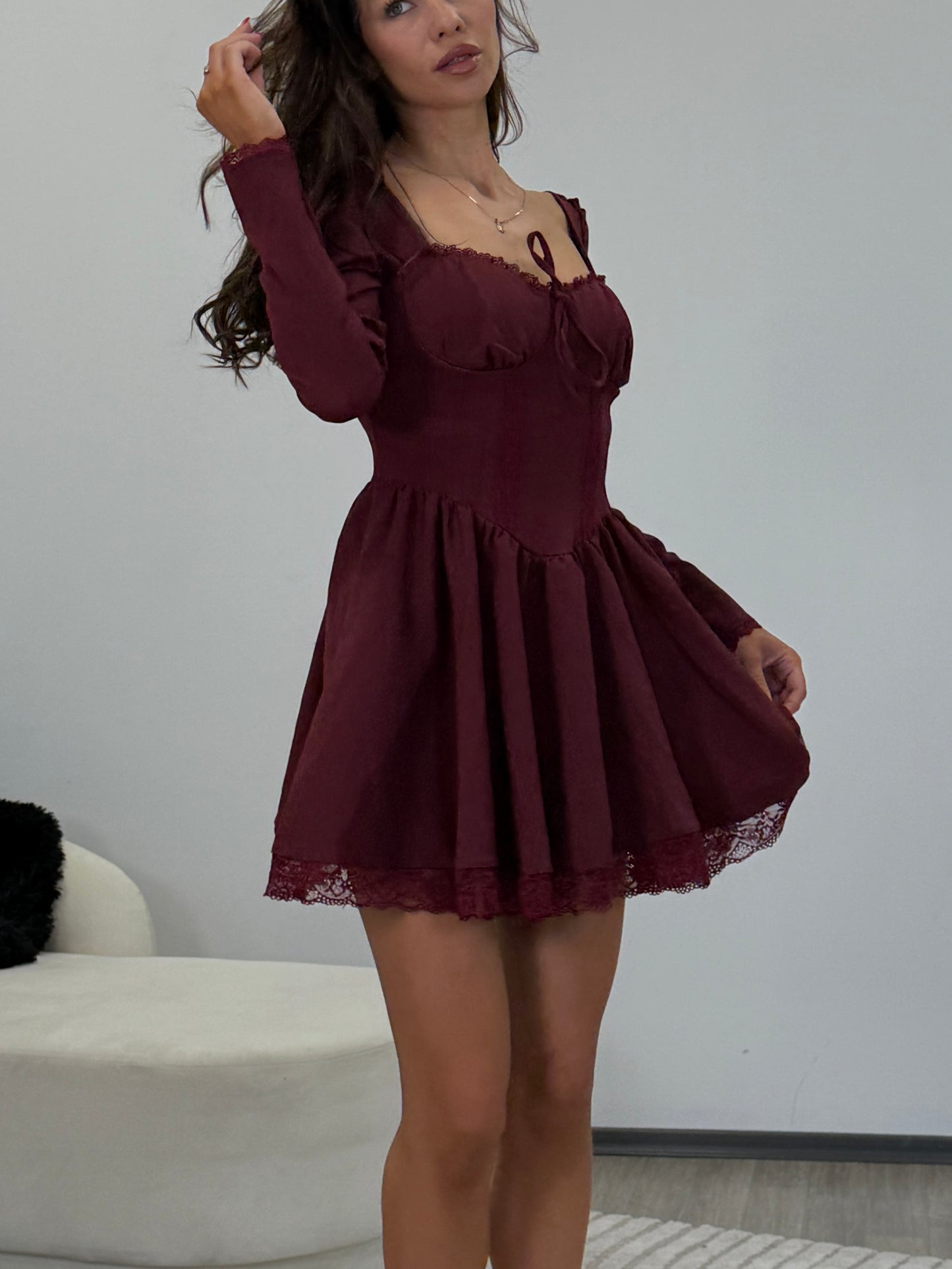 BORDO LACE MINI DRESS