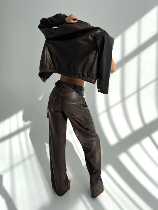 Leather Pants “Espresso Wide-Leg”