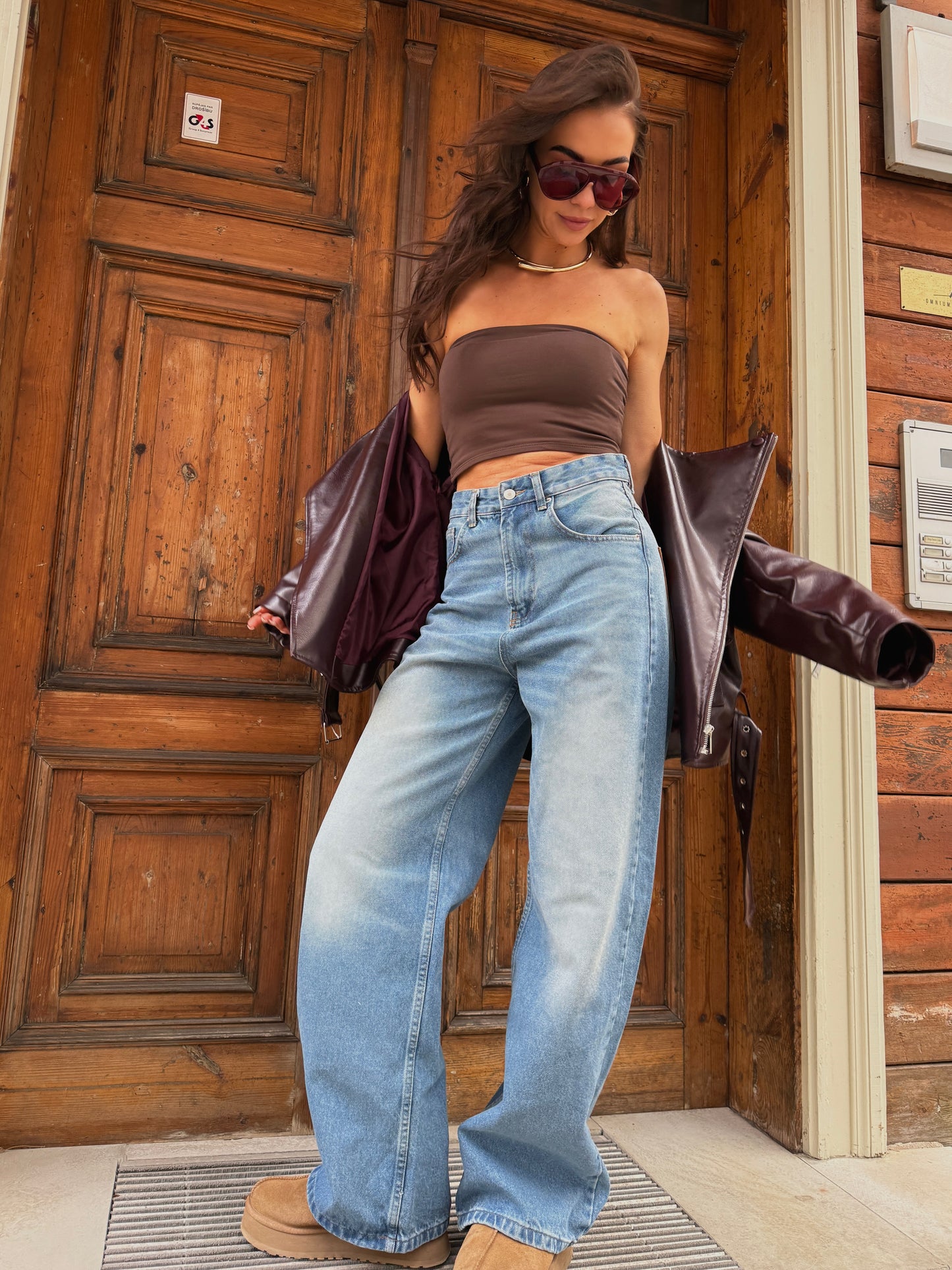 BAGGY JEANS “Brown leather pocket”