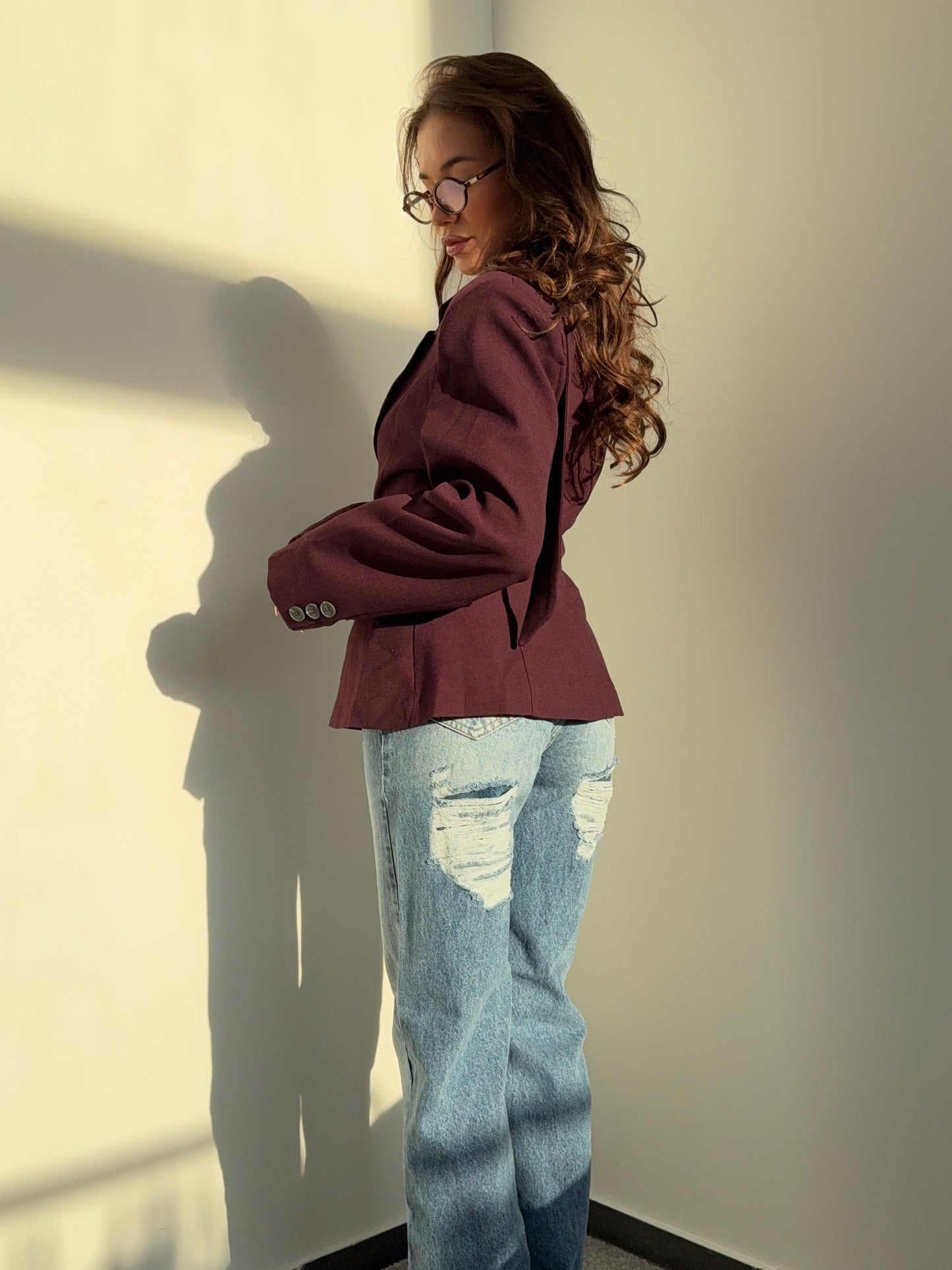 “Tailored Blazer with Strap” in Wine