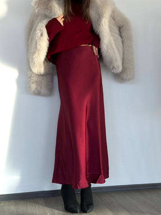 BORDO SATIN MAXI SKIRT