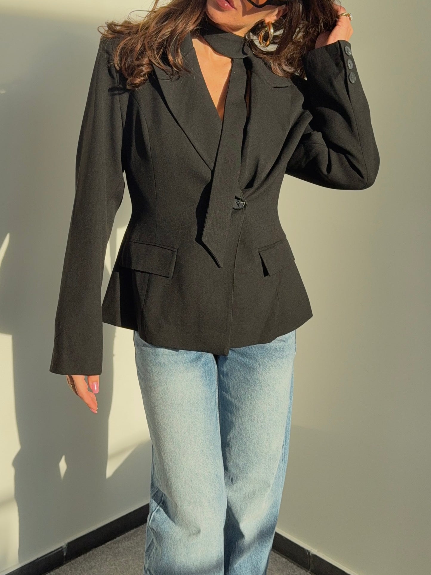 “Tailored Blazer with Strap” in Black